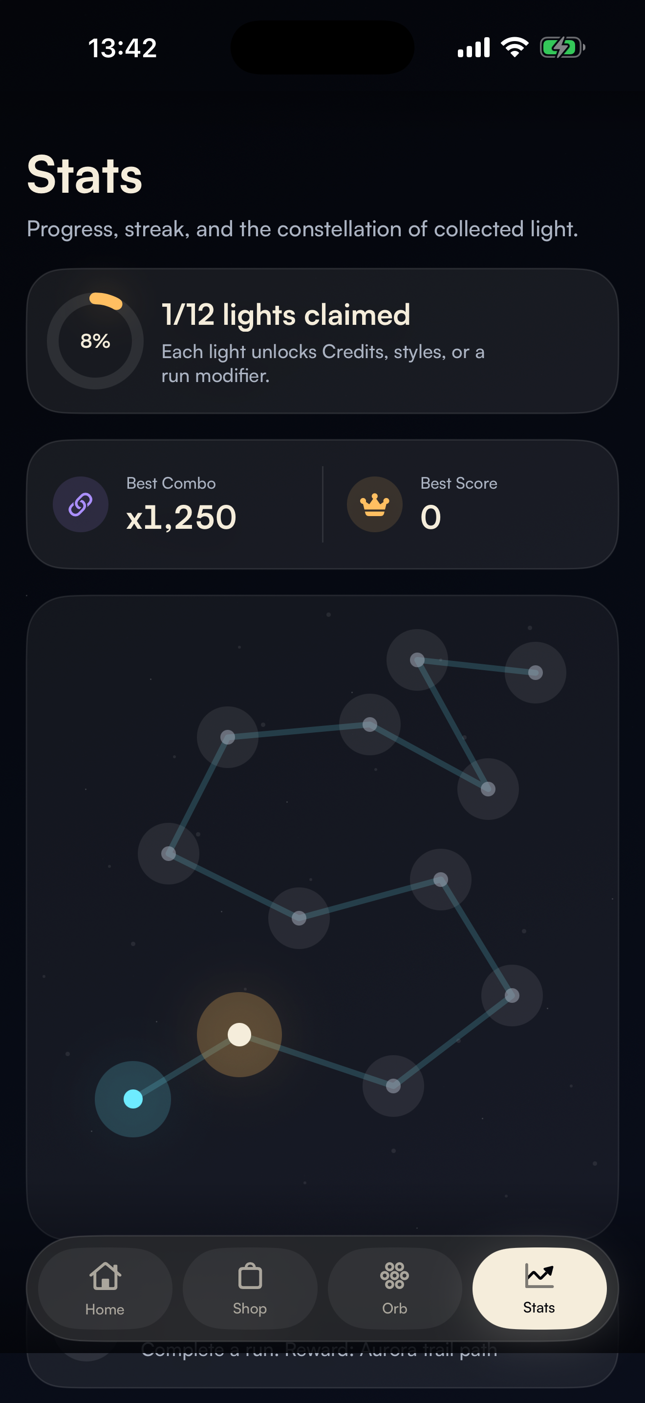 Driftd stats screen with constellation progression